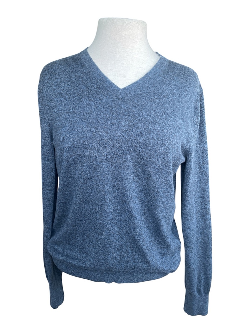 Banana Republic Men's Heathered Blue V-Neck Sweater Silk Cashmere Medium